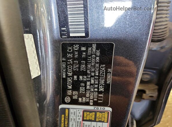 3KPF24AD1LE255474 2020 KIA FORTE Black Widok naklejki z numerem VIN