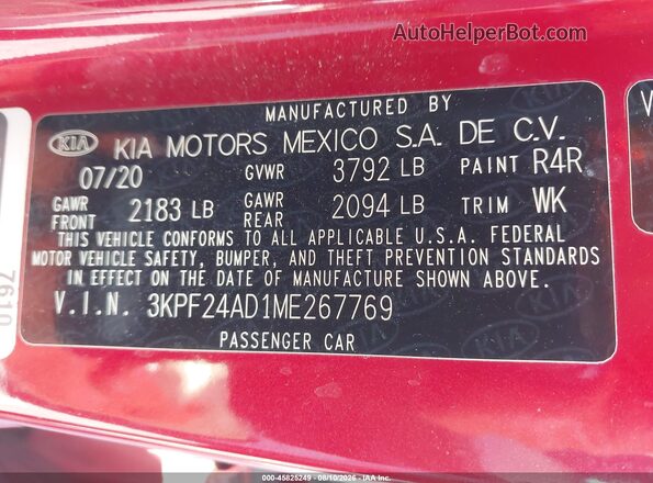 3KPF24AD1ME267769 2021 KIA FORTE Red Շարժիչի բաժամունքի տեսք