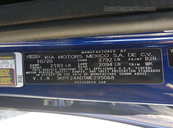 3KPF24AD1ME295068 2021 KIA FORTE Blue Engine compartment view