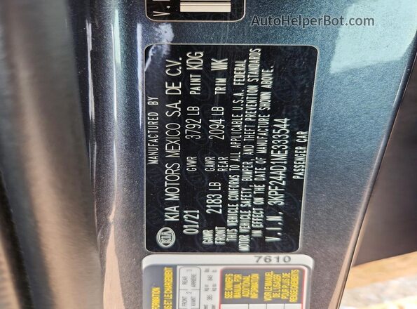 3KPF24AD1ME333544 2021 KIA FORTE Gray Widok komory silnika