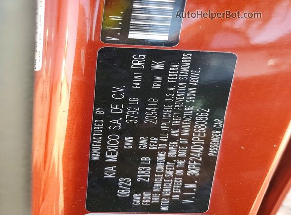 3KPF24AD1PE680862 2023 KIA FORTE Orange Engine compartment view