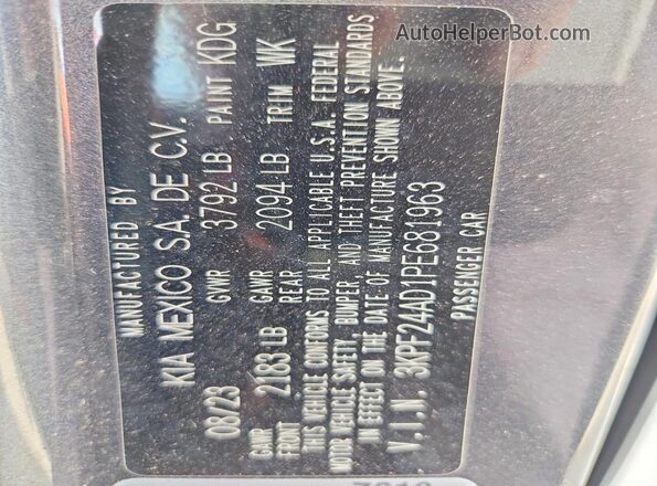 3KPF24AD1PE681963 2023 KIA FORTE Gray Вид наклейки з VIN-кодом