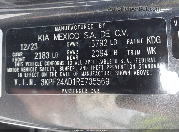 3KPF24AD1RE735569 2024 KIA FORTE Gray Engine compartment view