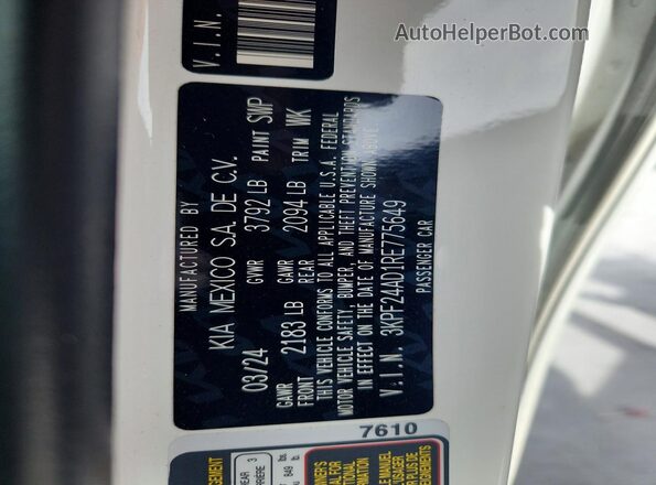 3KPF24AD1RE775649 2024 KIA FORTE White Вид наклейки з VIN-кодом