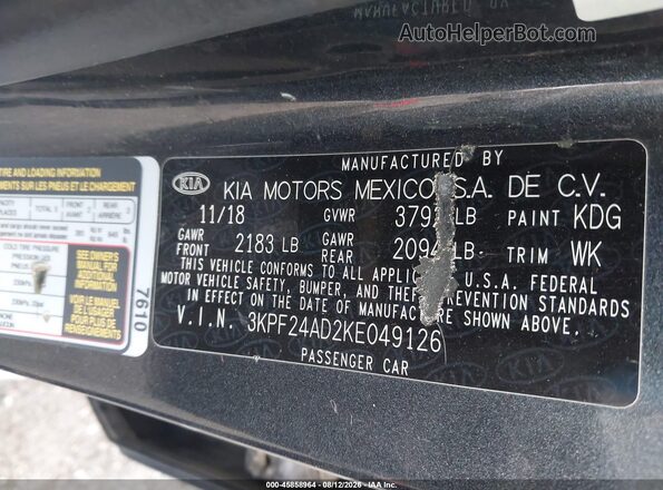 3KPF24AD2KE049126 2019 KIA FORTE Gray Widok komory silnika