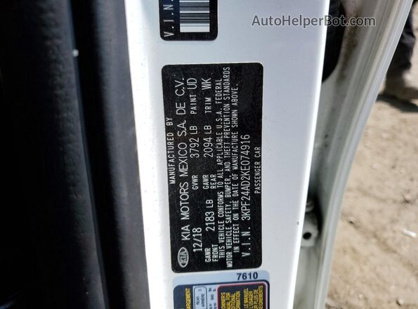 3KPF24AD2KE074916 2019 KIA FORTE White Շարժիչի բաժամունքի տեսք