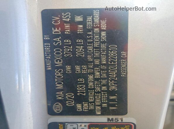 3KPF24AD2LE228610 2020 KIA FORTE Silver Շարժիչի բաժամունքի տեսք