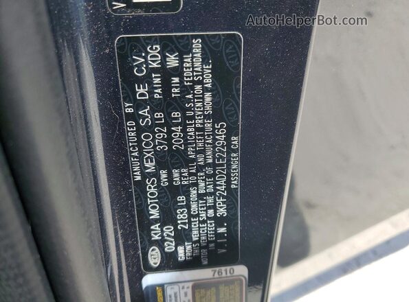 3KPF24AD2LE229465 2020 KIA FORTE Charcoal Widok komory silnika