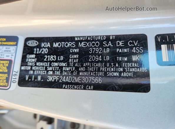 3KPF24AD2ME307566 2021 KIA FORTE Silver Widok komory silnika