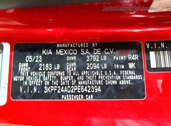 3KPF24AD2PE642394 2023 KIA FORTE Red ძრავის განყოფილების ხედი