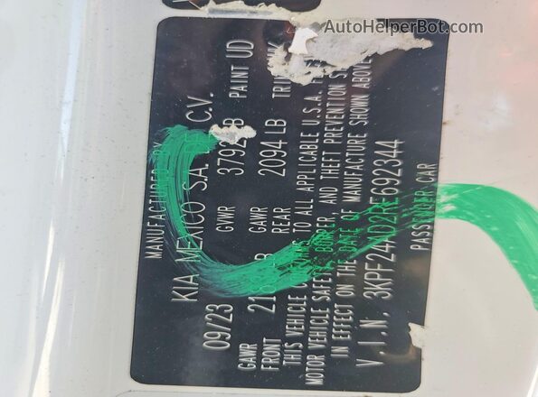 3KPF24AD2RE692344 2024 KIA FORTE Белый Вид наклейки с VIN-кодом