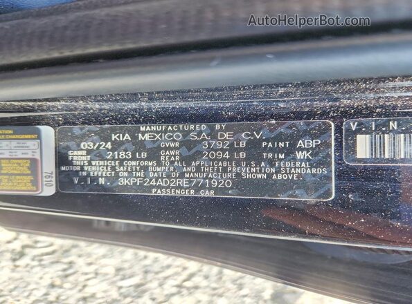 3KPF24AD2RE771920 2024 KIA FORTE Black Widok naklejki z numerem VIN
