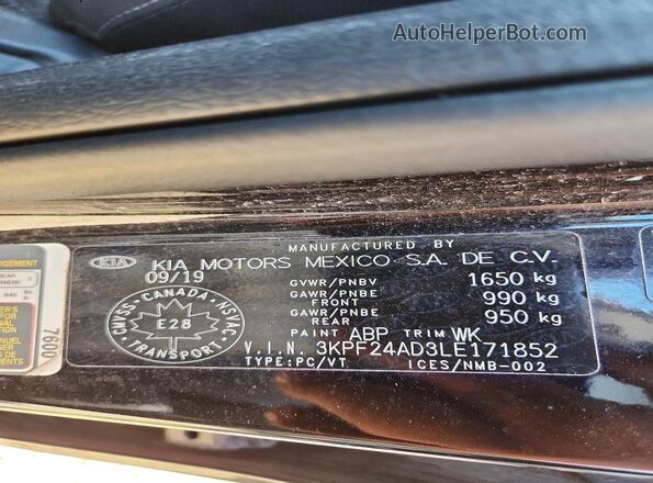 3KPF24AD3LE171852 2020 KIA FORTE Black ძრავის განყოფილების ხედი