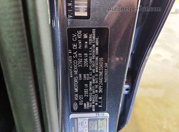 3KPF24AD3ME334016 2021 KIA FORTE Gray Вид підкапотного простору