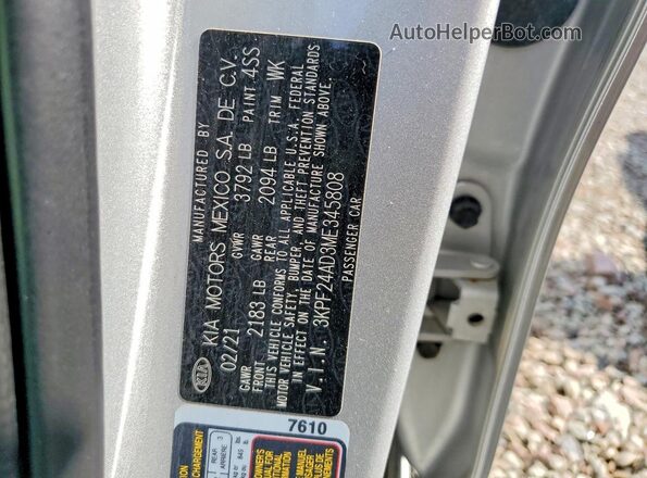3KPF24AD3ME345808 2021 KIA FORTE Серебряный Вид подкапотного пространства