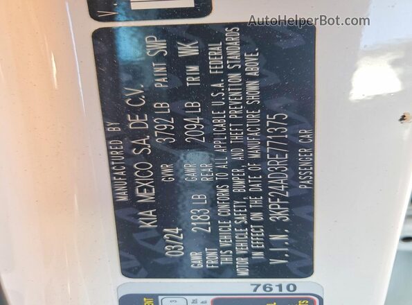 3KPF24AD3RE771375 2024 KIA FORTE White Widok komory silnika