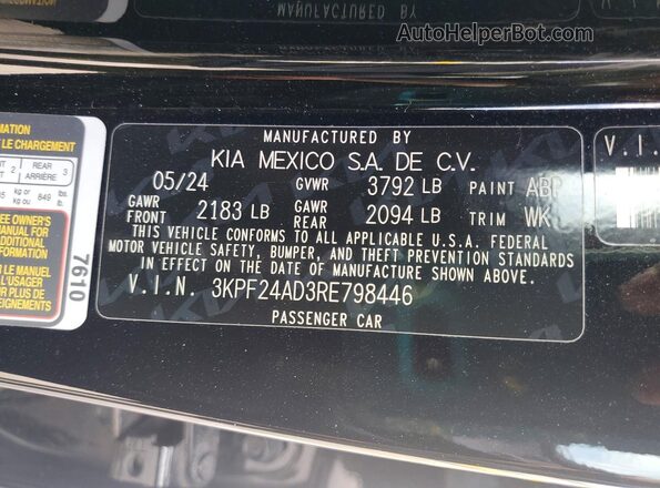 3KPF24AD3RE798446 2024 KIA FORTE Black Շարժիչի բաժամունքի տեսք