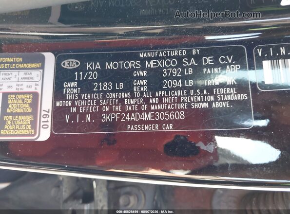 3KPF24AD4ME305608 2021 KIA FORTE Black Вид підкапотного простору
