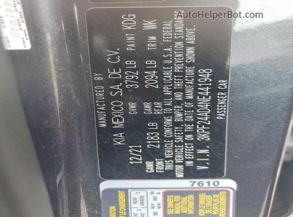 3KPF24AD4NE441948 2022 KIA FORTE Серый Вид подкапотного пространства