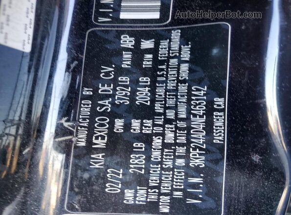3KPF24AD4NE463142 2022 KIA FORTE Black Вид підкапотного простору