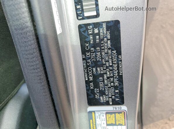 3KPF24AD4NE490504 2022 KIA FORTE Gray VIN sticker view
