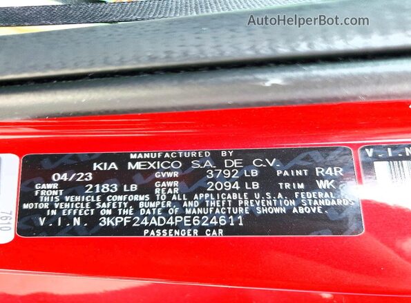 3KPF24AD4PE624611 2023 KIA FORTE Red Вид підкапотного простору