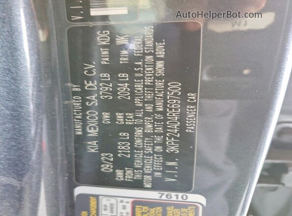 3KPF24AD4RE697500 2024 KIA FORTE Gray VIN კოდის სტიკერის ხედი
