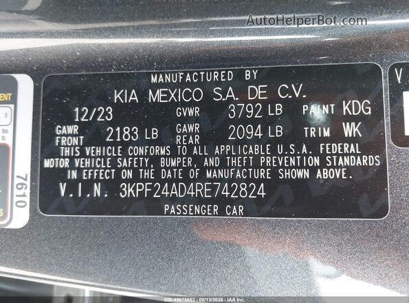 3KPF24AD4RE742824 2024 KIA FORTE Gray Engine compartment view