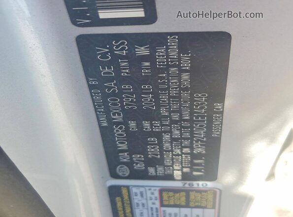 3KPF24AD5LE145348 2020 KIA FORTE Silver Widok komory silnika