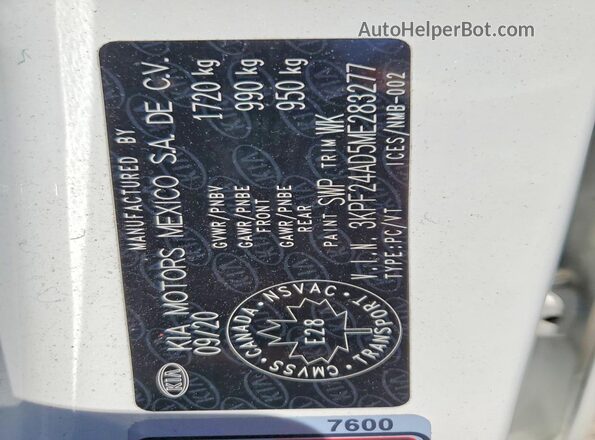 3KPF24AD5ME283277 2021 KIA FORTE White VIN კოდის სტიკერის ხედი