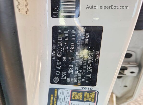 3KPF24AD5ME317315 2021 KIA FORTE White Widok komory silnika