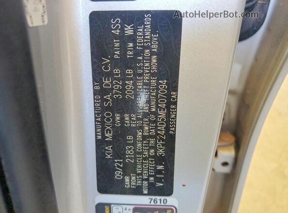 3KPF24AD5ME407094 2021 KIA FORTE Silver Вид підкапотного простору