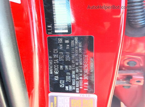 3KPF24AD5NE493556 2022 KIA FORTE Красный Вид подкапотного пространства