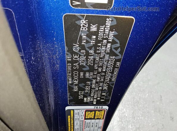 3KPF24AD5PE555024 2023 KIA FORTE Blue Widok naklejki z numerem VIN