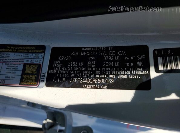 3KPF24AD5PE600169 2023 KIA FORTE White Вид наклейки з VIN-кодом