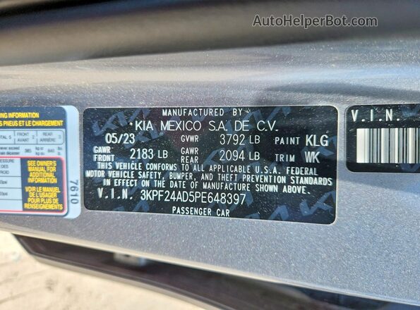 3KPF24AD5PE648397 2023 KIA FORTE Silver Շարժիչի բաժամունքի տեսք