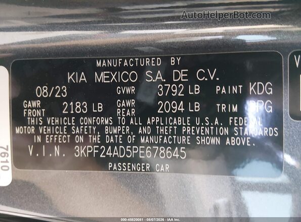 3KPF24AD5PE678645 2023 KIA FORTE Gray Вид підкапотного простору