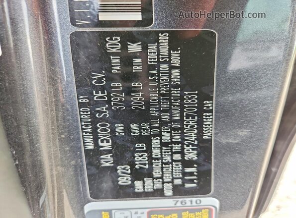 3KPF24AD5RE701831 2024 KIA FORTE Gray Շարժիչի բաժամունքի տեսք