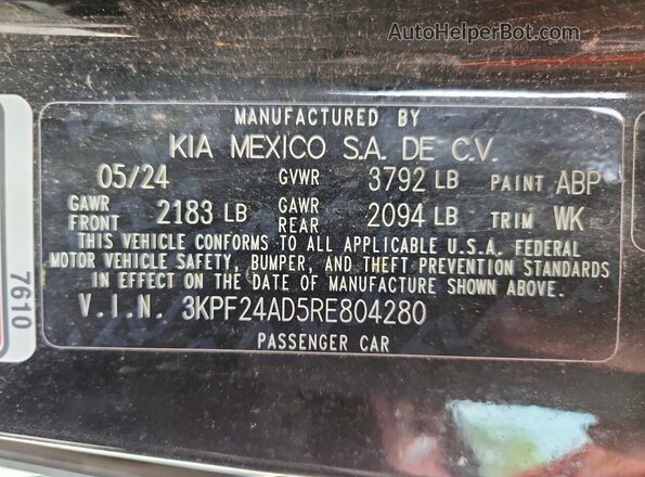 3KPF24AD5RE804280 2024 KIA FORTE Black Vista del compartimento del motor