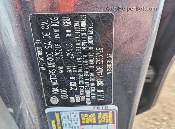 3KPF24AD6LE236726 2020 KIA FORTE Синий Вид подкапотного пространства