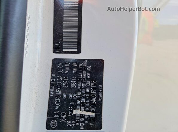 3KPF24AD6LE251758 2020 KIA FORTE Белый Вид подкапотного пространства