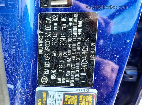 3KPF24AD6ME269825 2021 KIA FORTE Blue ძრავის განყოფილების ხედი