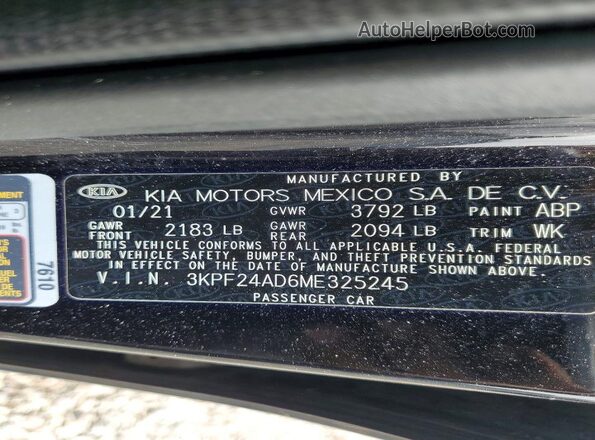 3KPF24AD6ME325245 2021 KIA FORTE Black Вид підкапотного простору