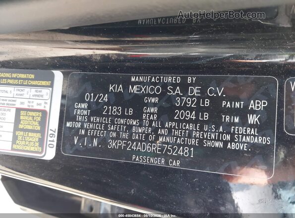 3KPF24AD6RE752481 2024 KIA FORTE Черный Вид подкапотного пространства