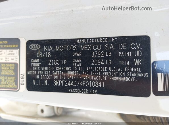 3KPF24AD7KE010841 2019 KIA FORTE White Вид підкапотного простору