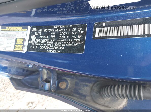 3KPF24AD7KE057464 2019 KIA FORTE Blue Engine compartment view
