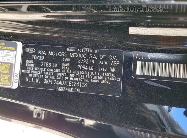 3KPF24AD7LE184118 2020 KIA FORTE Black Вид підкапотного простору