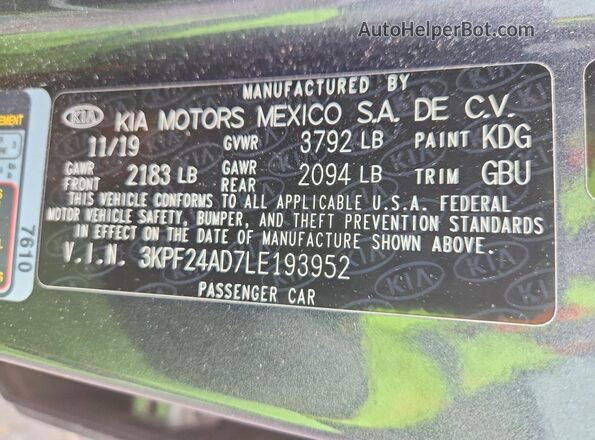 3KPF24AD7LE193952 2020 KIA FORTE Blue Вид підкапотного простору