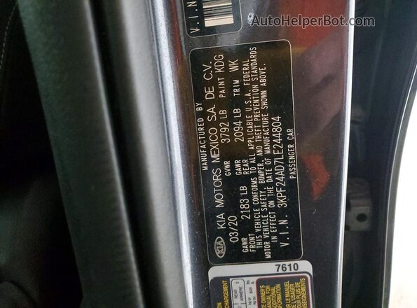 3KPF24AD7LE244804 2020 KIA FORTE Gray Вид підкапотного простору
