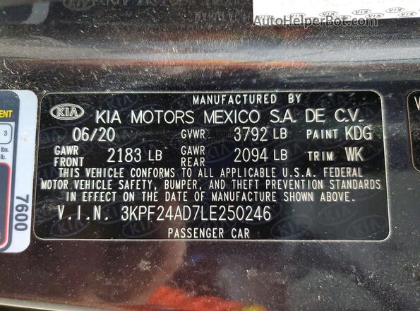 3KPF24AD7LE250246 2020 KIA FORTE Серый Вид подкапотного пространства